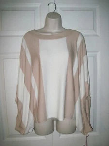 Cynthia Rowley Sweater High Fashion Tan and White Stripes Butterfly Style 1X - Picture 1 of 12