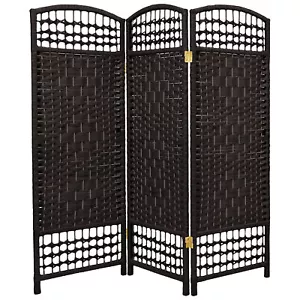 4 ft. Short Fiber Weave Folding Screen - Black - 3 Panels - Picture 1 of 1
