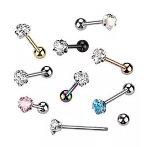 8pcs Prong Set Heart Gem Tongue Rings Tounge Barbells Wholesale Body Jewelry - Picture 1 of 2