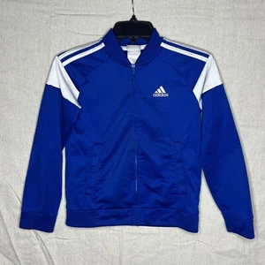 BOY'S YOUTH ADIDAS TRICOT FULL ZIP TRACK JACKET Size Small 8 Royal Blue White - Picture 1 of 12