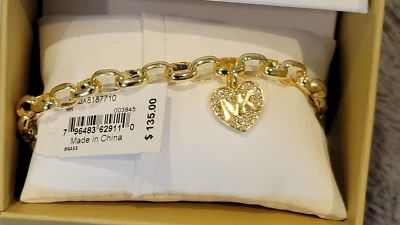 Michael Kors Signature Paved Heart Chain Link Bracelet NWT $135 NIB - Image 1 of 3