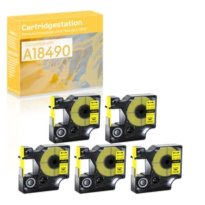 5PK Compatible for Dymo Rhino 6000 A18490 Flexible Nylon Yellow Label Tape 1/2in - Picture 1 of 11