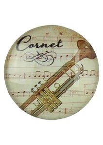 New music themed glass dome fridge whiteboard magnet cornet trumpet design - Picture 1 of 2