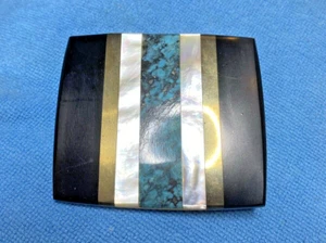 Turquoise Onyx & Brass Square Belt Buckle Not Stamped 2.5" Long x 2" Wide VTG - Picture 1 of 9