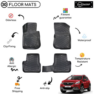 Custom Molded Rubber Floor Mat Fits For Peugeot 2008 2013-2019 Black Color