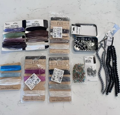 Lote de cuentas surtidas de cordón de cáñamo y anillos de salto paquetes abiertos artesanías joyería arte Foto 1 de 4