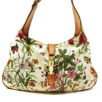 GUCCI Jackie Bolso de Hombro Floral Turnlock Cuero Lona Marrón Irrovy De Japón Foto 1 de 4