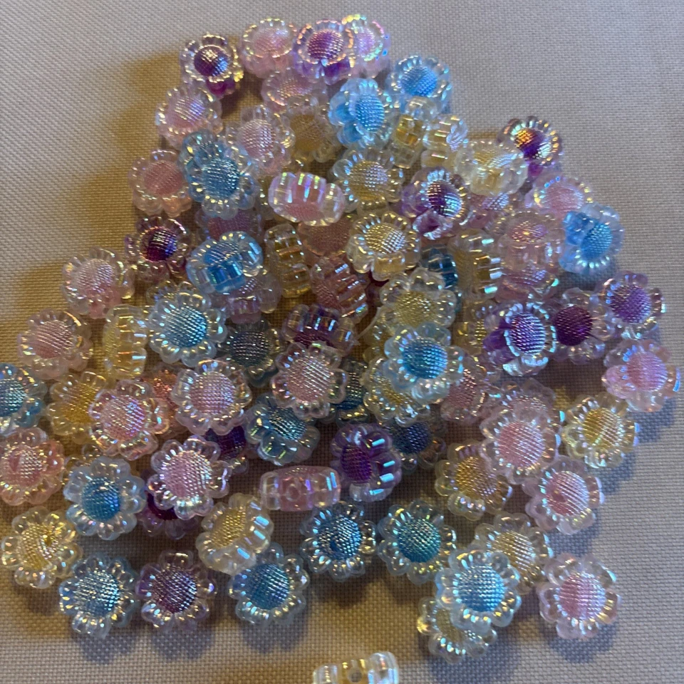 470g Bag 16mm Flower Beads- Iridescent Mixed Pastel Colours- Crafts- - Image 1 of 4