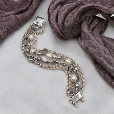 Pulsera Michael Dawkins Plata de Ley 925 Multihilo con Perlas 80g Diseñador Foto 1 de 4