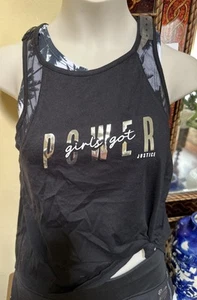 Justice Girls 2Fer Tank Tropical Black Sports Bra- Size 8 - Picture 1 of 5