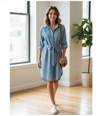 Vestido Camisa Express Denim Boyfriend Portofino Nuevo con Etiquetas Bolsillos Abertura Para Mujer Talla M Foto 1 de 4