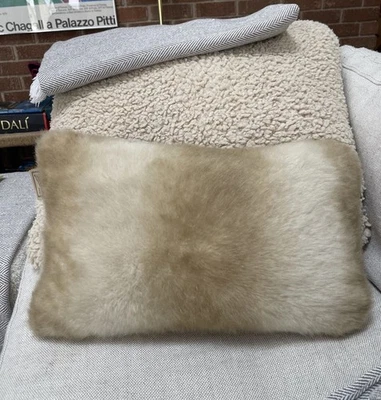 VTG Woolrich Home Faux Fur Decorative Throw Pillow Tan Beige 17”x11” EUC PERFECT - Image 1 of 4