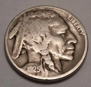 Bel BUFFALO NICHEL 5¢ originale 1925 P spedizione 95¢! 🇺🇸 BN732 - Foto 1 di 3
