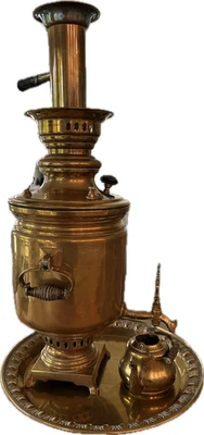 Antiker, russischer Samowar, Messing, Teekanne, Holzkohlesamowar - Bild 1 von 4