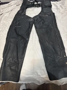 ATL Genuine Black Leather Chaps Women Size XS Side Zip And Snap Nice - Picture 1 of 19