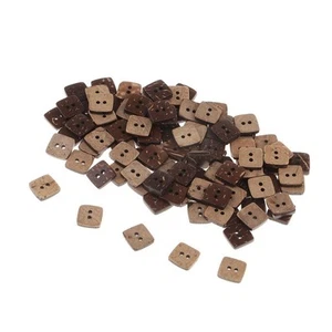 100pcs Square Wooden Coconut Shell Buttons 2 Holes for Sewing Scrapbooking - Picture 1 of 4