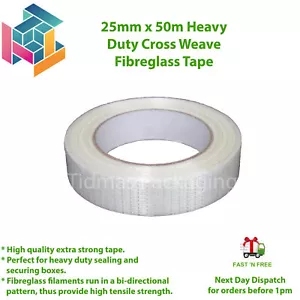25/50/75mm x 50m Heavy Duty Cross Weave Fibreglass Reinforced Filament Tape - Picture 1 of 17
