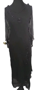 Vintage 90s Silk Beaded Midi Dress Whimsigoth Witchy Gothic Fairy Grunge Sz 16 - Bild 1 von 6