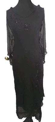 Vintage 90s Silk Beaded Midi Dress Whimsigoth Witchy Gothic Fairy Grunge Sz 16 - Image 1 of 4
