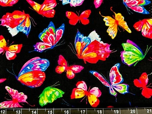 Tina Scrap 9"x21" Spring Easter Rainbow Black BUTTERFLY Tie Dye Cotton FABRIC - Picture 1 of 1