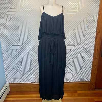 Mono Mara Hoffman Fuera del Hombro Crepé Arrugado Cinturón Negro Pierna Ancha Talla S Foto 1 de 4