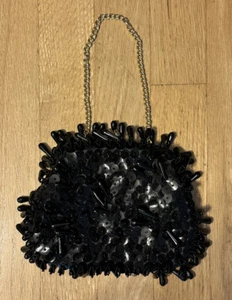REDUCED---Vintage Encore Black Beaded/Sequins Handbag - Picture 1 of 7