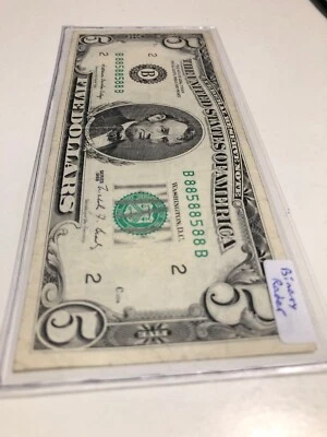 1988 $5 《Binary Radar Number 88588588 发发我发发完再发》Federal Reserve Note， Rare！ - Image 1 of 3