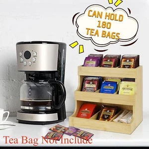 Bamboo Tea Bag Holder Storage Box 9 Compartments Tea Box Organizer Wood - Picture 1 of 10