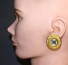 Vintage Gestempelt Whiting & Davis Gold Ton Netz Strass Oval Durchbohrt Ohrringe