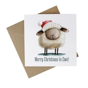 Merry Christmas Sheep Recycled Paper Card - Festive Eco-Friendly Greetings Card - Picture 1 of 2