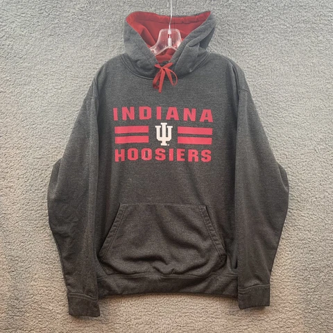 Indiana Hoosiers Mens Hoodie Size XL Gray Red Sweatshirt College Basketball Cover