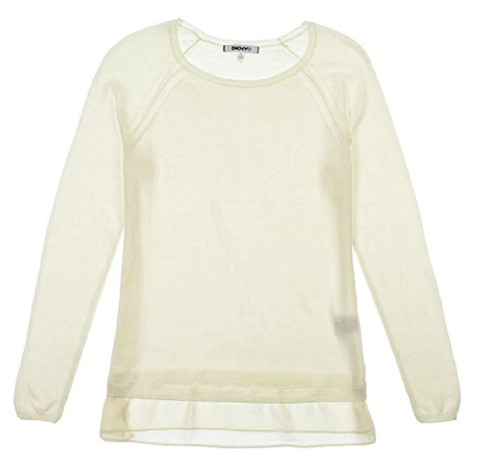 DKNY Jeans Womens Layered Look Long Sleeve Sweater Polar Cream - Image 1 of 1