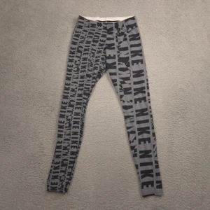 Nike Club Leggings Women’s S Gray Black Logo Print Stretch Cotton Spandex - Picture 1 of 10