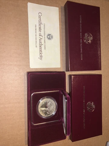 United States Mint 1988 Olympic Coins Silver Dollar Proof Cover