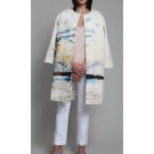Lord & Taylor Long Jacket Size 6 Watercolor Beach Print - Picture 1 of 6