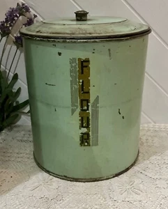 Australian Vintage Green Painted Metal Flour Bin Shabby Lots of Character 30’s - Picture 1 of 7
