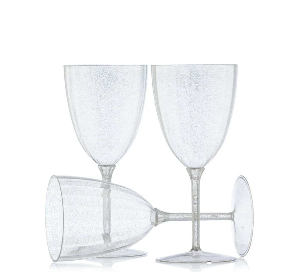 Disposable Silver Glitter Stemmed Wine Cups 7 Oz For Parties & Date Night [BULK] - Image 1 of 3