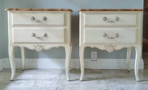 A Set / Pair of French Country 2 Drawer Nightstands by Ethan Allen - Picture 1 of 13