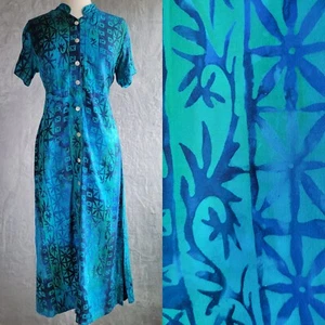 Maxi Vestido ORVIS Azul Tropical Estampado Batik Talla S Con Botones Resort Tie Dye - Imagen 1 de 14
