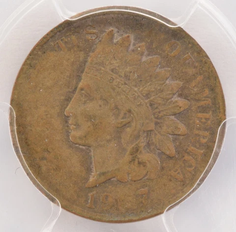 PCGS 1c 1907 Indian Cent Split Before Strike AU58 Cover