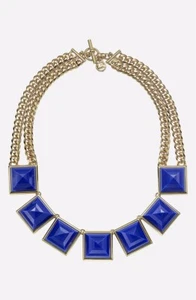 Michael Kors MKJ2982 Gold/Blue Pyramid Double Chain Necklace STORE DISPLAY $295 - Picture 1 of 1