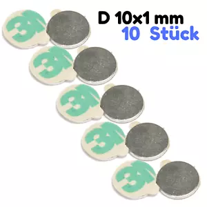 10 x Neodym Magnet Selbstklebend Scheiben 10x1 mm Klebemagnete 3M Kleber 10mm - Bild 1 von 5