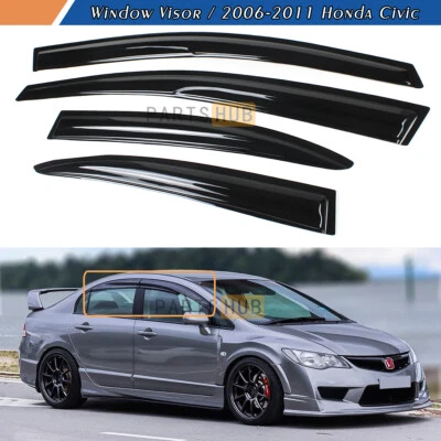 Para Honda Civic 2006-2011 sedán JDM ondulado estilo Mugen viseras de ventana protectores de lluvia Foto 1 de 4