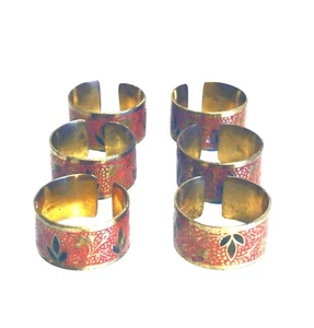Napkin Rings Solid Brass With Floral Design ~ Set Of 6 - Picture 1 of 4