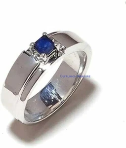 Natural Blue Sapphire Gemstone with 925 Sterling Silver Ring For Men's #C454 - Picture 1 of 4
