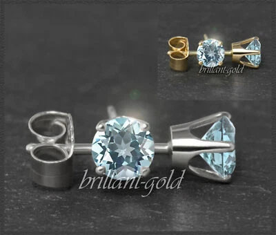 Ohrstecker 585 Gold, Topas hellblau 4, 5, 6, 7 mm, Gelbgold, Weißgold Ohrringe - Bild 1 von 4