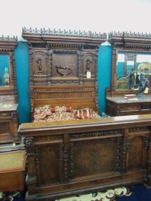 Juego de dormitorio victoriano de 3 piezas exposición de Nueva York nogal burl grandes tallas Foto 1 de 4