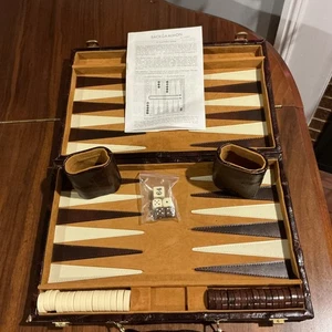 Backgammon Set braun Vinyl Reise Klappkoffer komplett zweifarbig komplett - Bild 1 von 15