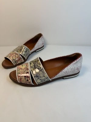 Sapato plano Rebecca Minkoff Sadie feminino tamanho 8M multicolorido biqueira aberta mármore - Imagem 1 de 4