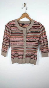 Talbots Fair Isle Cardigan Sweater Size XSP 3/4 Sleeve Nordic Winter Cottagecore - Picture 1 of 9